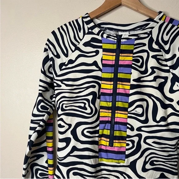 Trina Turk One Piece Zip Up Long Sleeve Swimsuit Zebra Print - Picture 2 of 5
